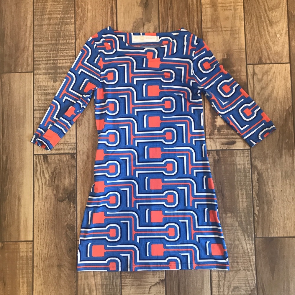 Tracy Negoshian Blue, Orange, and White Dress